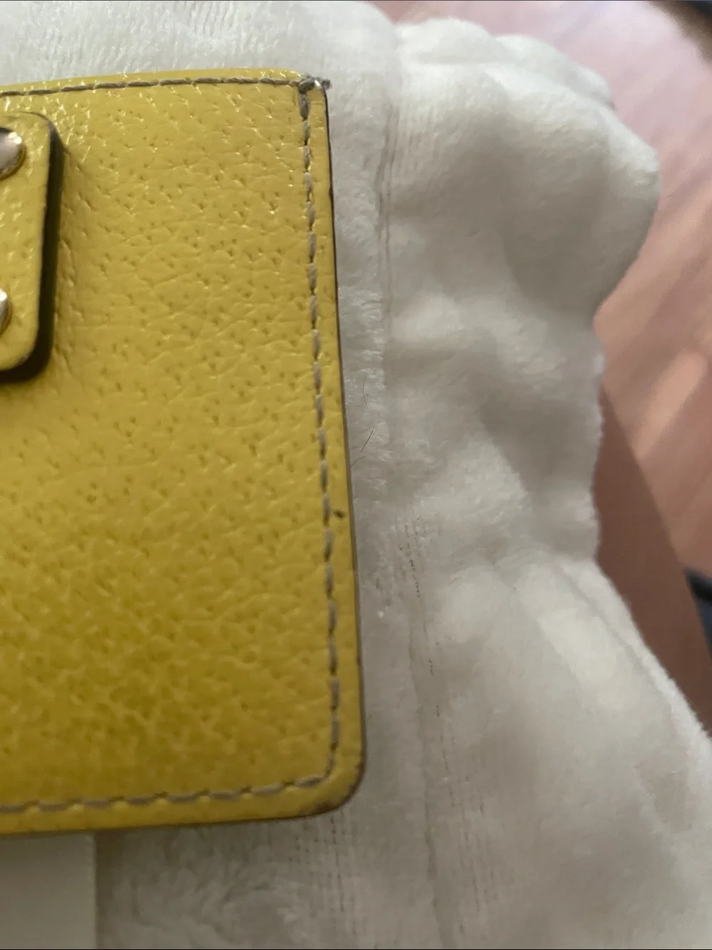 kate spade Yellow Pebbled Leather Card & Key Holder with Logo Plate